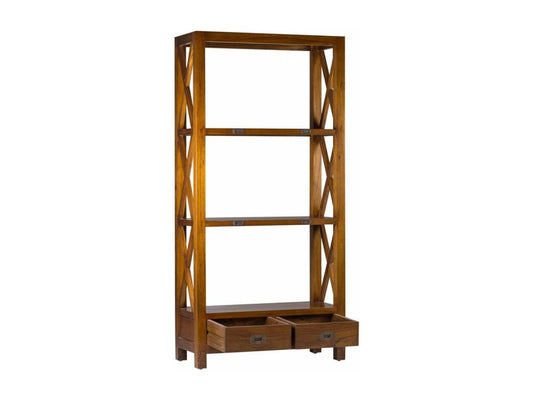 Bibliothèque en bois massif de Chicyla 3 niveaux 2 tiroirs Orka 100cm PJNV69920