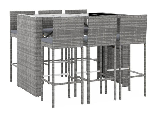 Ensemble de bar de jardin 7 pièces avec coussins gris poly rotin ZSRM74186