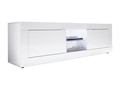 Chicyla - Meuble TV 2 Portes 2 Niches Finition Blanc Laqué Chicyla avec Leds HBPU22554