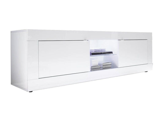 Chicyla - Meuble TV 2 Portes 2 Niches Finition Blanc Laqué Chicyla avec Leds HBPU22554