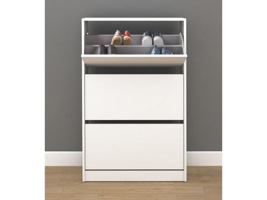 Commode à chaussures de 3 abattants Couleuris Blanc - longueur 73 x profondeur 26 x hauteur 119 cm PIMX83374