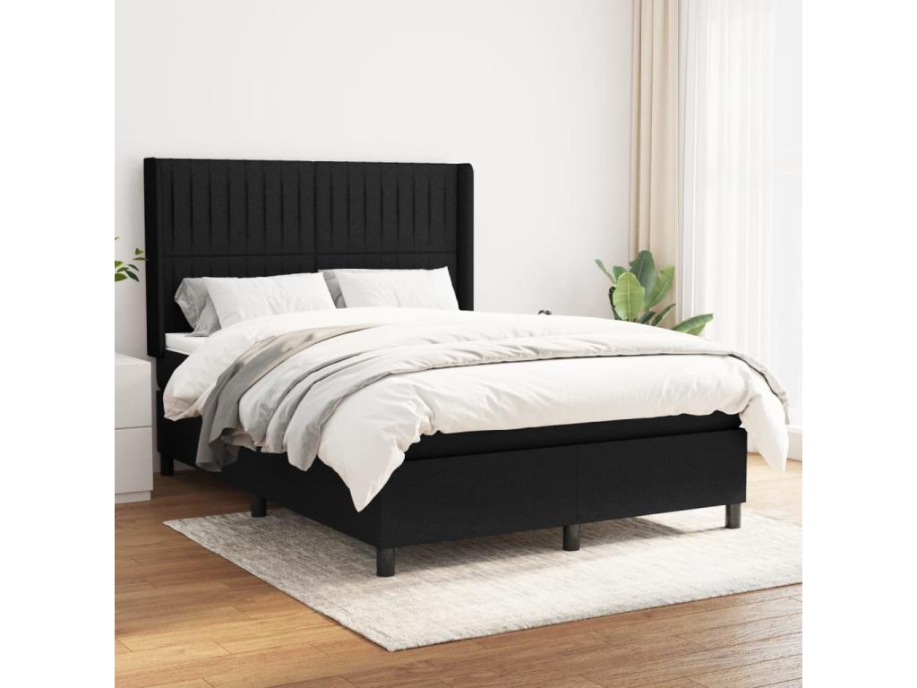 Sommier à Meuble de lit avec matelas Noir 140x200 Tissu