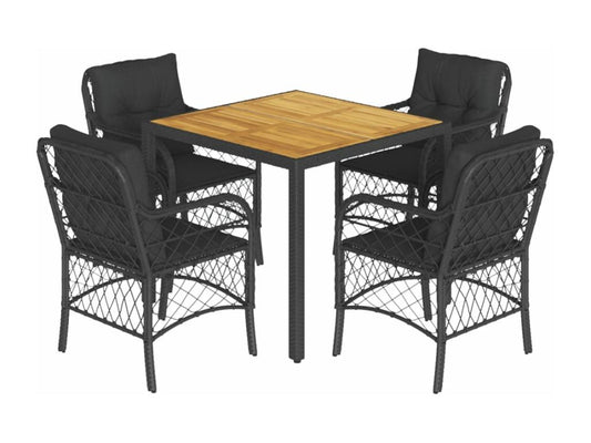 Ensemble à manger de jardin coussins 5 pièces Noir Résine tressée JYRG29730