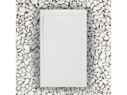 RECEVEUR DE DOUCHE 120x100 cm Ligne Bianco Chicyla SLIM en résine et poudre de marbre avec grille latérale en résine de marbre ADXC89236