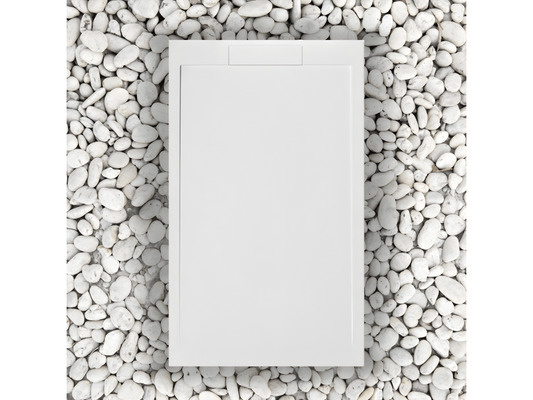 RECEVEUR DE DOUCHE 120x100 cm Ligne Bianco Chicyla SLIM en résine et poudre de marbre avec grille latérale en résine de marbre ADXC89236