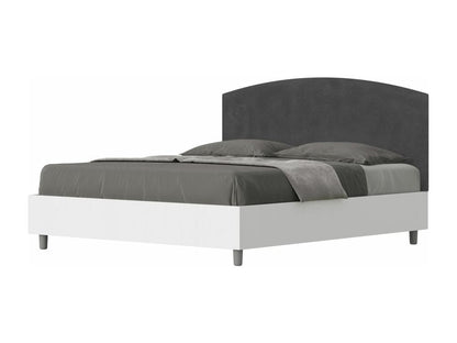 Lit sans sommier 160x190 structure frêne blanc tête de lit microfibre gris Chicyla VWVB34315