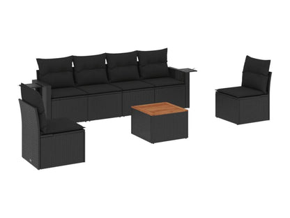 Salon de jardin 7 pièces avec coussins noir résine tressée YPKL28962