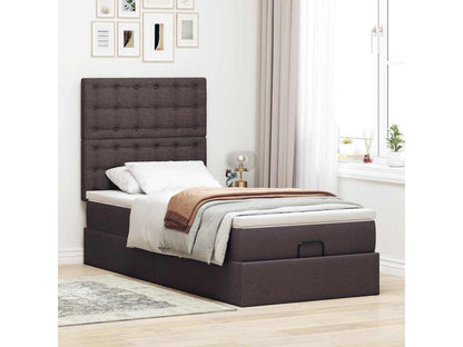 Cadre de lit ottoman avec matelas marron foncé 80x200 cm tissu NIIU50432