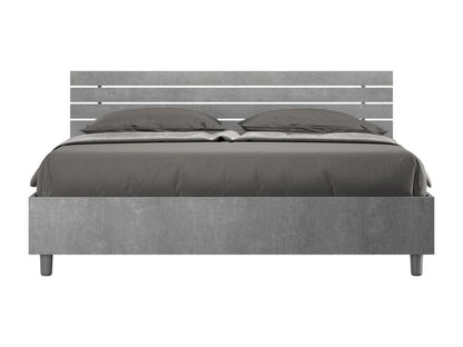 Lit sans sommier 160x190 tête de lit inclinée avec des lames gris béton Chicyla UBFU98693