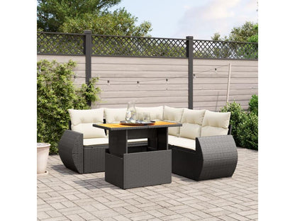 Salon de jardin 6 pcs avec coussins noir résine tressée MYUO16286