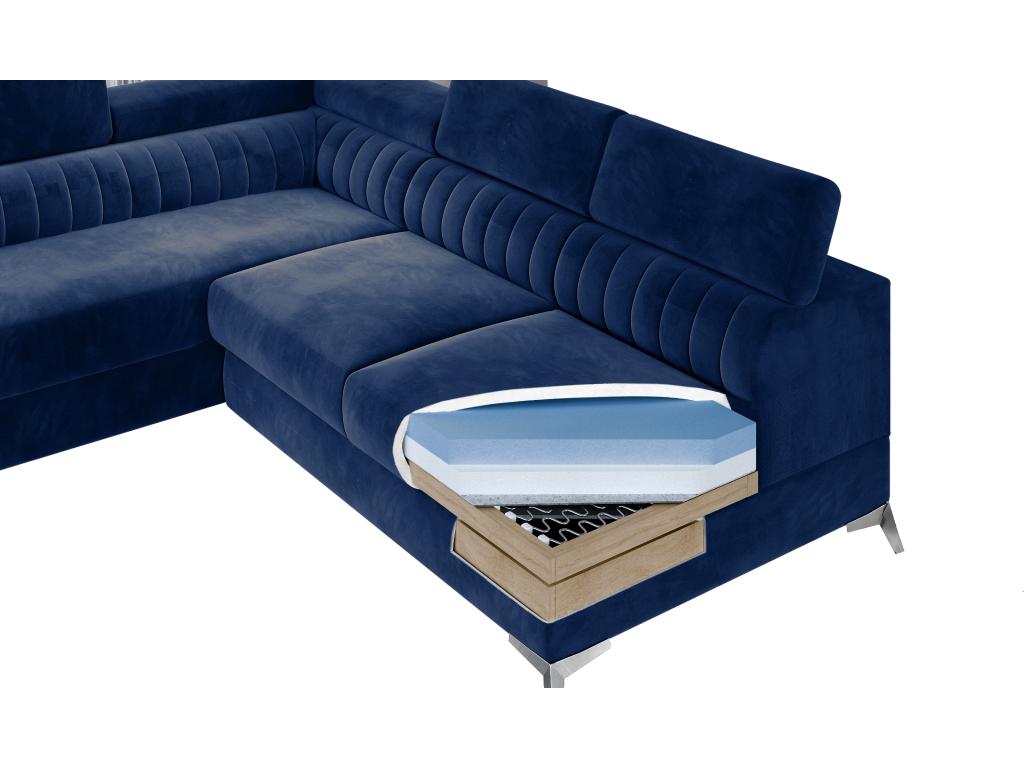 Canapé angle droit convertible avec appuis-tête réglables velours noir Chicyla 275cm YPTC82694