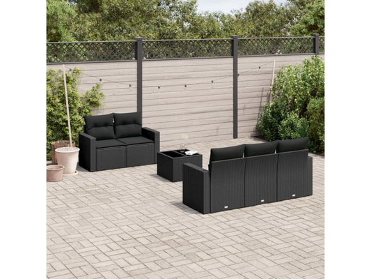 Salon de jardin 6 pcs avec coussins noir résine tressée ESGZ41101