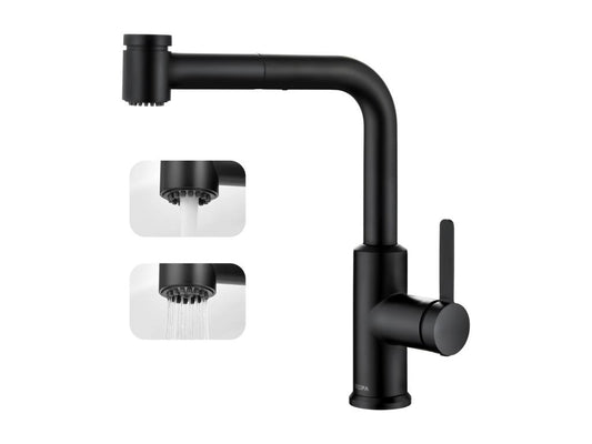 Chicyla max Mitigeur de Cuisine avec Douchette Extractible Robinet d'évier Noir Robinet d'eau Chaude et Froide 2 Modes de Sortie D'eau EU Modèle HONK16869