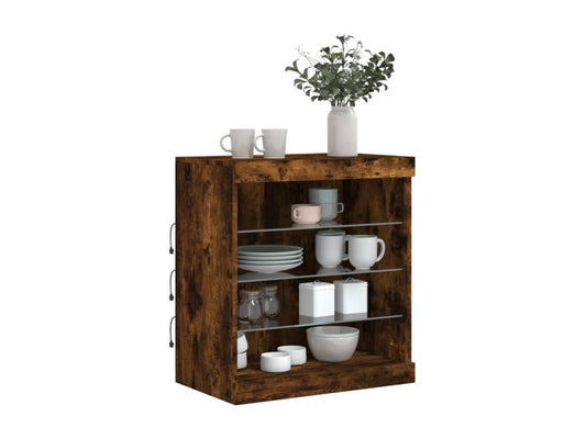 Buffet avec Meublorières LED chêne fumé 60,5x37x67 cm