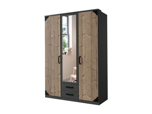 Armoire placard meuble de rangement 2 portes Couleuris graphite/imitation chêne AIAR48488