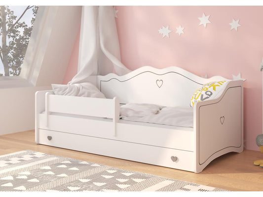 Lit enfant avec tiroirs de rangement bois blanc 80x160 petit coeur gris Laviecasa VOMQ67336