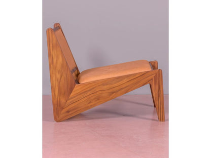 Fauteuil bas en bois de teck massif et revêtement de cuir italien - Chicyla - Cognac FOIP30967