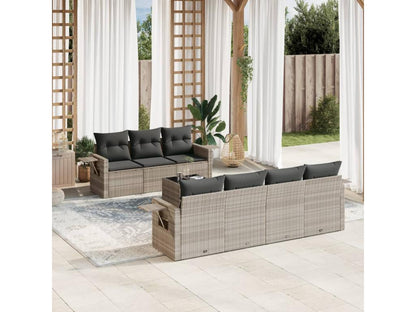 Salon de jardin 8 pièces avec coussins gris clair résine tressée CDZD85948