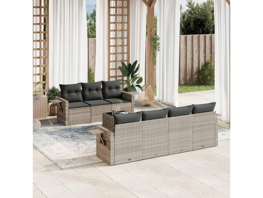 Salon de jardin 8 pièces avec coussins gris clair résine tressée CDZD85948