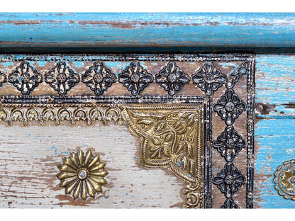 Coffre en bois de manguier bleu vieilli azul.Giner y Colomer.45x40x116 XBXO57110