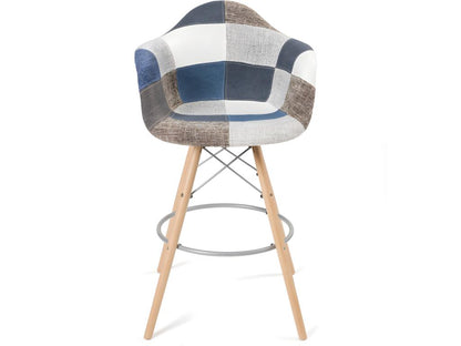 Chaise de bar scandinave accoudoir siège Chicyla tissu rembourré pieds bois clair TIBA bleu MTCN72684