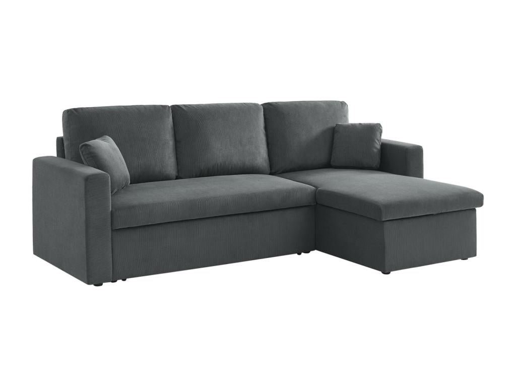 Canapé d'angle convertible en velours orienté gris foncé - Chicyla - 3 places- fauteuil d'angle réversible coffre rangement lit modulable WPLQ76769