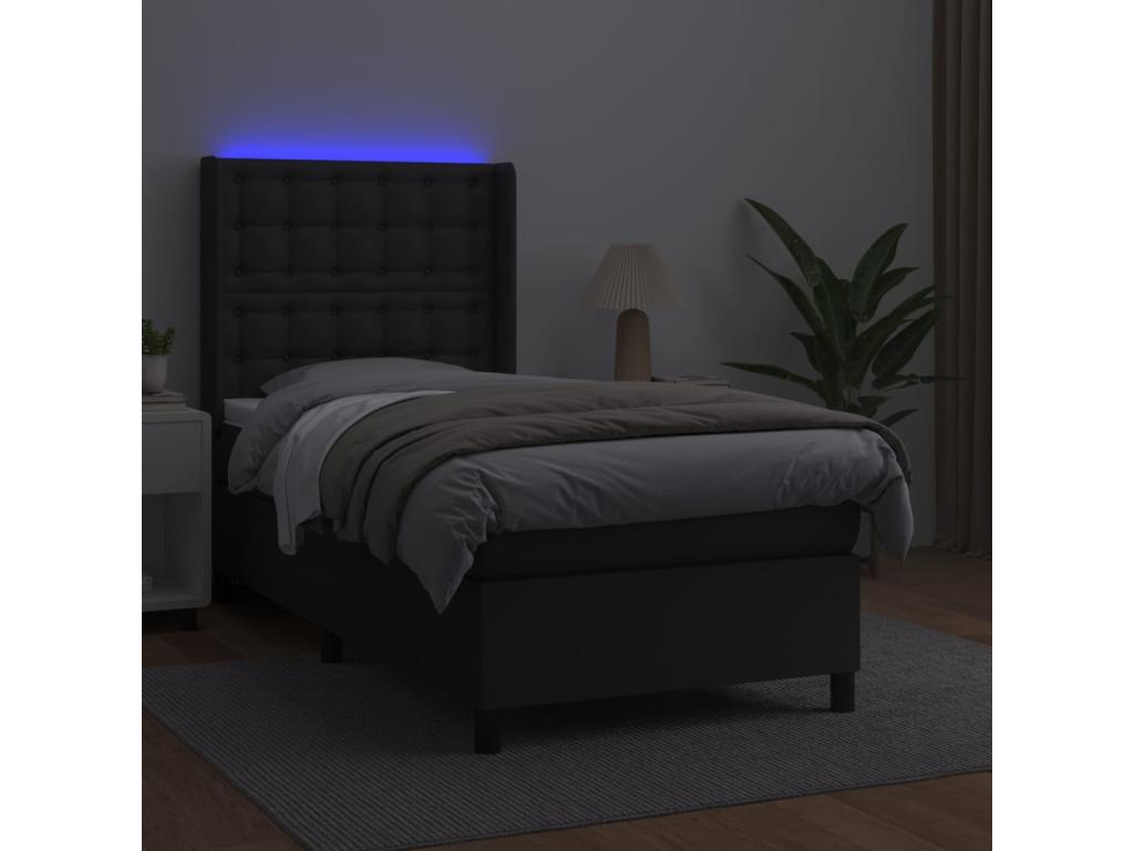 Sommier à Chicyla de lit matelas LED Noir 90x200 Similicuir JKAL31089