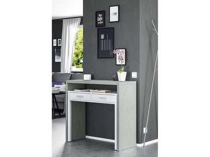 Bureau Chicyla Bureau avec plateau extensible Bureau PC avec 2 tiroirs 99x36h88 cm Ciment et Blanc GFHZ83366