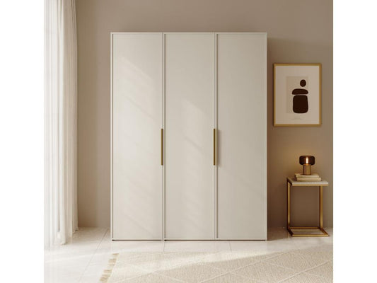 Armoire 3 portes avec tringle et tiroirs - 150 cm - grège- Chicyla VJRJ13409