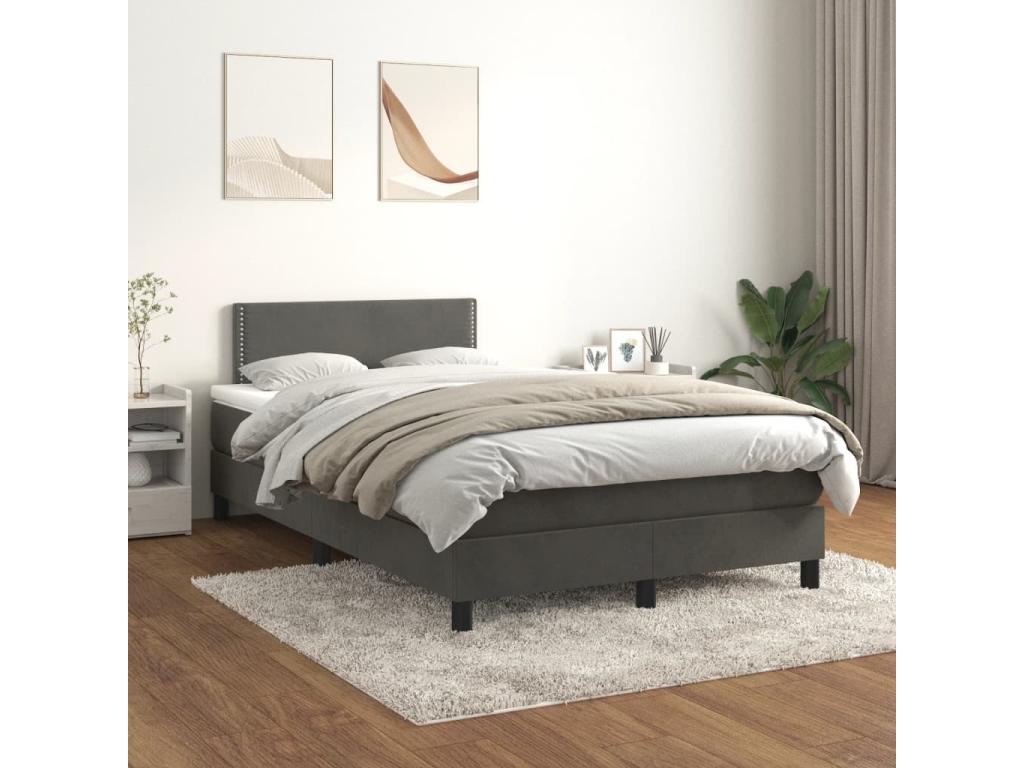 Sommier à Chicyla de lit et matelas gris foncé 120x190cm velours XPRE02899