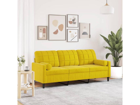 Canapé 3 places avec oreillers décoratifs jaune 180 cm velours UGGJ01264
