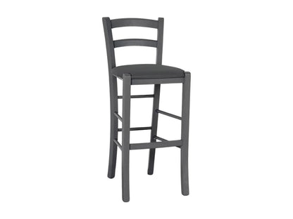 Tabouret haut en bois gris 73 cm avec assise en simili cuir anthracite FTKP97384