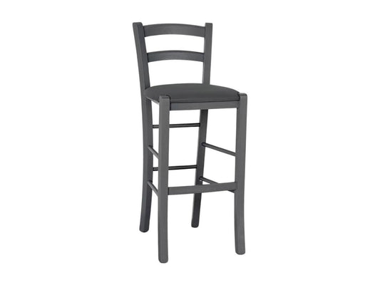 Tabouret haut en bois gris 73 cm avec assise en simili cuir anthracite FTKP97384