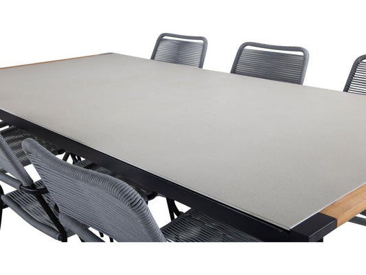 Chicyla Ensemble table et chaises de jardin table 100x200cm et 6 chaises avec accoudoirs G Chicyla noir naturel gris. BTLY25412