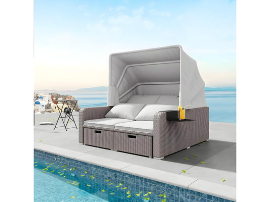 Salon de jardin extensible - Canapé Chicyla en rotin PE avec auvent réglable - structure en acier - Chicyla VPMW31237