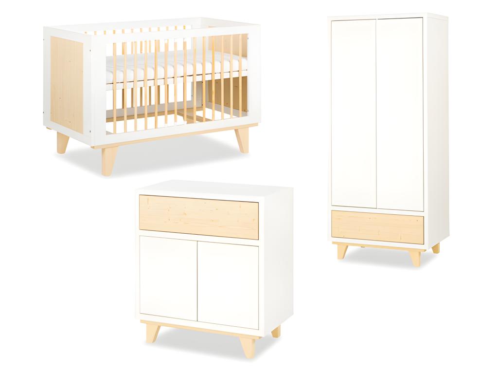 Chambre complète Lit bébé - commode - armoire LittleSky par Chicyla Blanc DPRB88206
