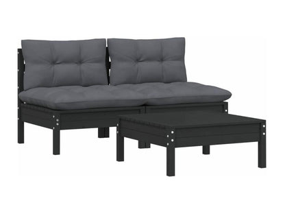 Salon de jardin 3 pièces avec coussins anthracite Bois de pin SMOO72701