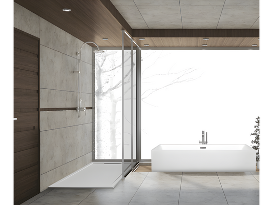 RECEVEUR DE DOUCHE 120x100 cm Ligne Bianco Chicyla SLIM en résine et poudre de marbre avec grille latérale en résine de marbre ADXC89236