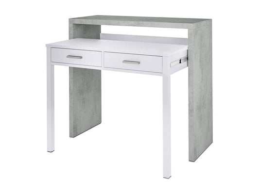 Bureau Chicyla Bureau avec plateau extensible Bureau PC avec 2 tiroirs 99x36h88 cm Ciment et Blanc GFHZ83366